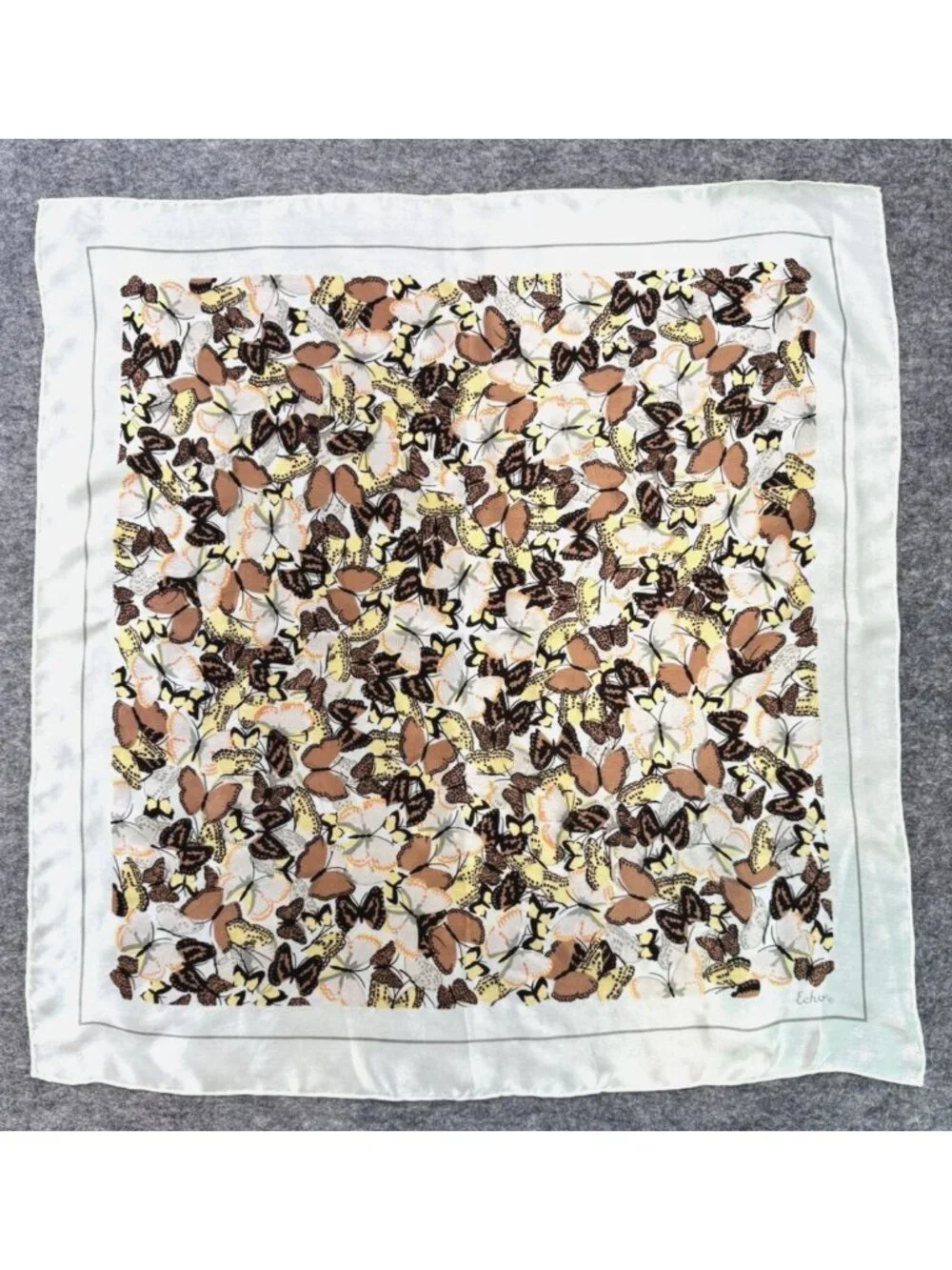 Vintage ECHO Silk Scarf, Butterfly Design, Hand Rolled Edges 22x23